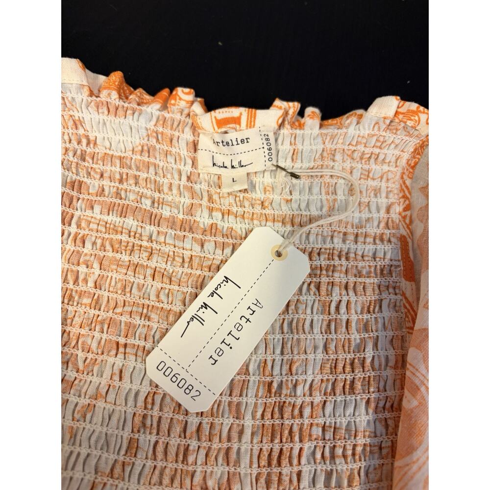 NWT Atelier Nicole Miller Linen Blend Crop Top L Orange Bermuda Stamp Coastal - Picture 8 of 8